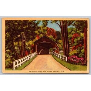 Postcard Vermont Rutland Covered Bridge Linen Unposted c1940s VT